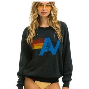 Aviator Nation Cotton Blend Charcoal Gray Logo Crew Sweatshirt Sz M